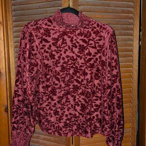 Burnout velvet burgundy blouse
